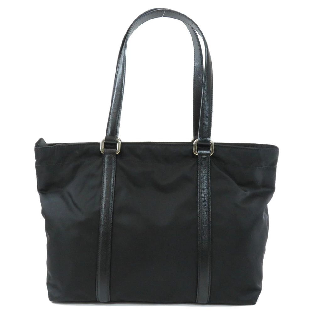 Prada bag enameled triangle distinctive logo Tessuto tote black